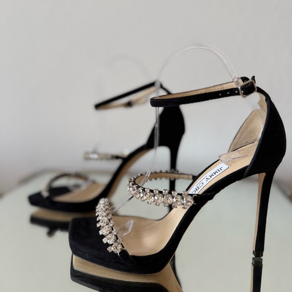 New JIMMY CHOO Bing 105 crystal-embellished suede platform sandals $1,695 - Picture 9 of 14